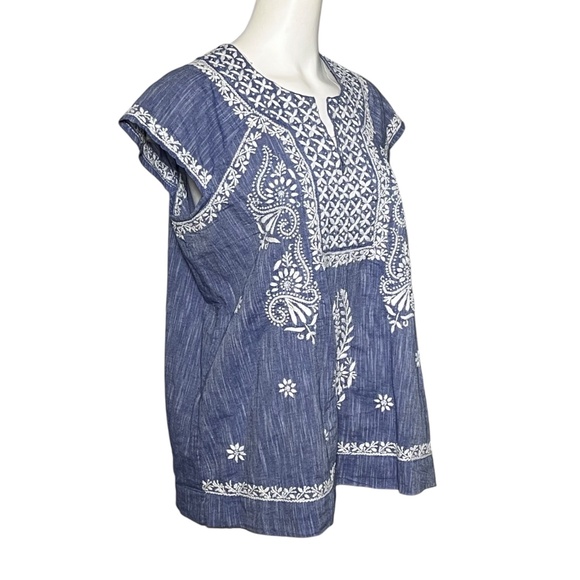 Roberta Roller Rabbit Women XL Blue Chambray Tunic Top Embroidered Shirt Popover - Picture 3 of 9